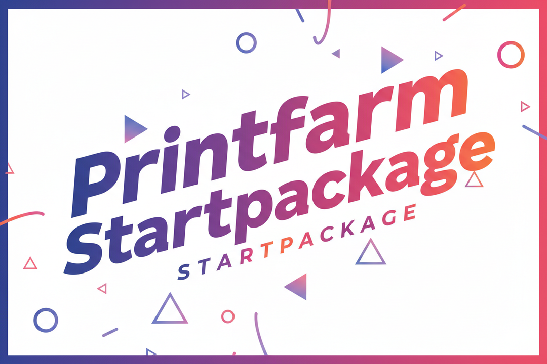 Create the Text "Printfarm Startpackage" in a colorful way to be used as a cover picture for a bundle